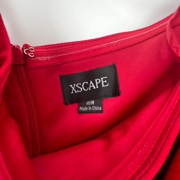 Xscape Off-the-Shoulder Scuba Crepe Gown Dress Sleeveless Red Plus Size 18W NWT - Picture 11 of 12